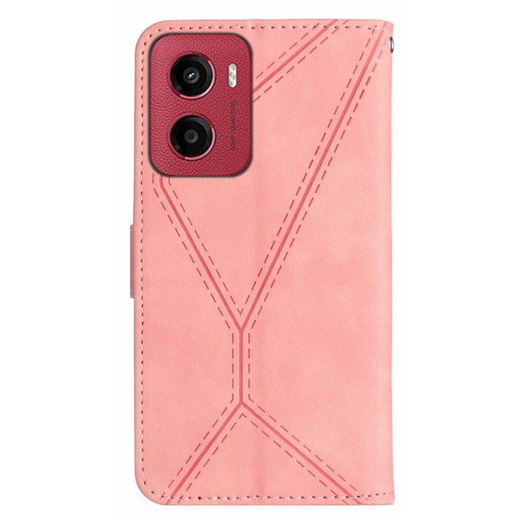 For Motorola Moto G05 4G Case Skin Touch Lines PU Leather Flip Phone Cover - Pink