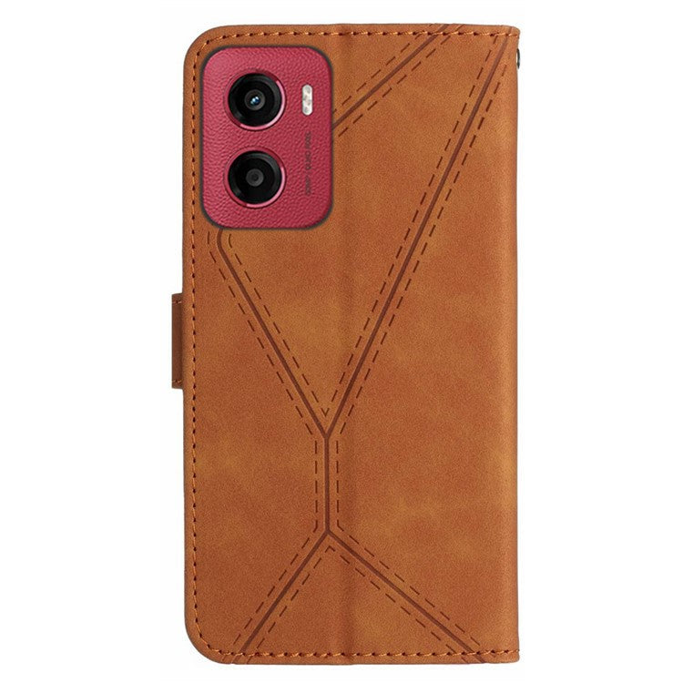 For Motorola Moto G05 4G Case Skin Touch Lines PU Leather Flip Phone Cover - Brown