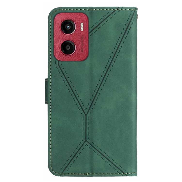 For Motorola Moto G05 4G Case Skin Touch Lines PU Leather Flip Phone Cover - Green