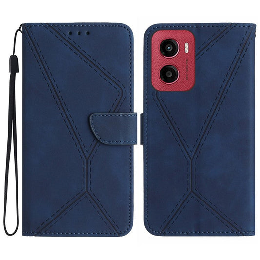 For Motorola Moto G05 4G Case Skin Touch Lines PU Leather Flip Phone Cover - Blue