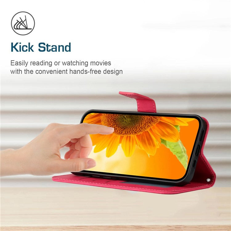 For Motorola Moto G05 4G Case Sunflower Imprint PU Leather Phone Cover with Long Strap - Rose