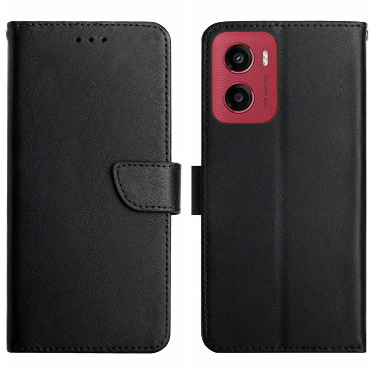 For Motorola Moto G05 4G Case Genuine Cow Leather Phone Cover Nappa Texture - Black