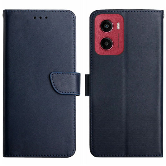 For Motorola Moto G05 4G Case Genuine Cow Leather Phone Cover Nappa Texture - Blue