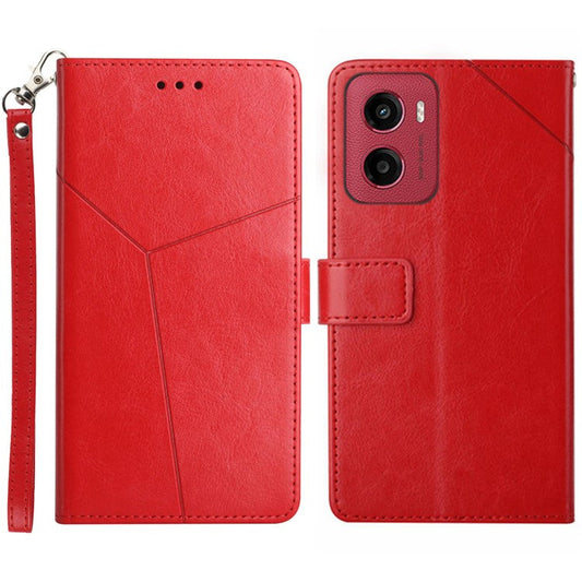 For Motorola Moto G05 4G Case Y Shaped Lines Imprint Leather Phone Cover - Red