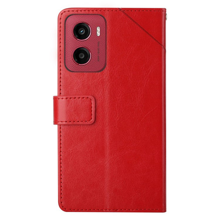 For Motorola Moto G05 4G Case Y Shaped Lines Imprint Leather Phone Cover - Red
