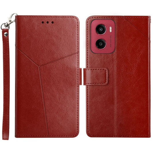 For Motorola Moto G05 4G Case Y Shaped Lines Imprint Leather Phone Cover - Brown