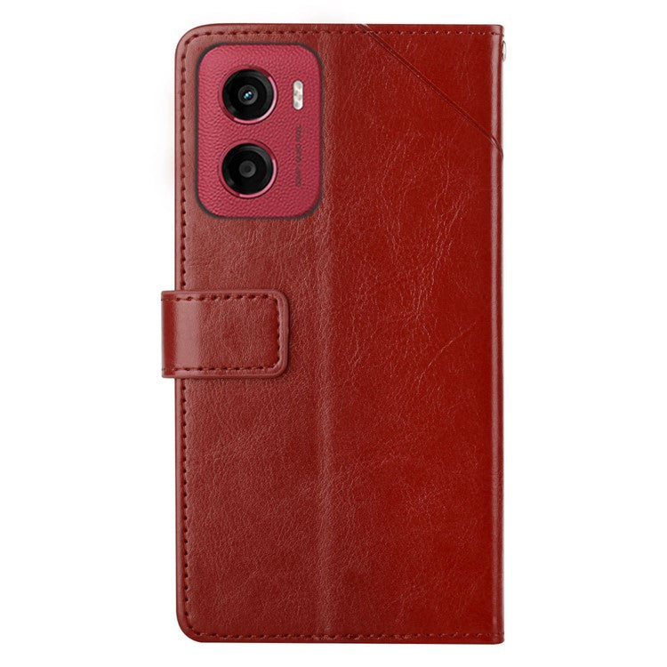 For Motorola Moto G05 4G Case Y Shaped Lines Imprint Leather Phone Cover - Brown