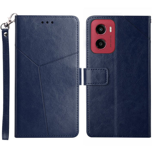 For Motorola Moto G05 4G Case Y Shaped Lines Imprint Leather Phone Cover - Blue