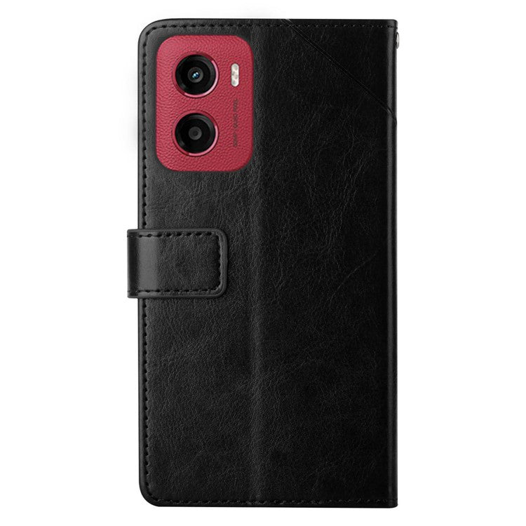 For Motorola Moto G05 4G Case Y Shaped Lines Imprint Leather Phone Cover - Black