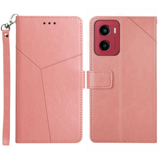 For Motorola Moto G05 4G Case Y Shaped Lines Imprint Leather Phone Cover - Pink