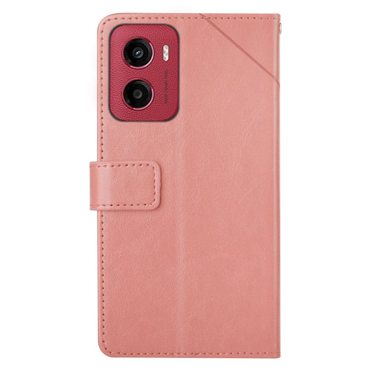 For Motorola Moto G05 4G Case Y Shaped Lines Imprint Leather Phone Cover - Pink