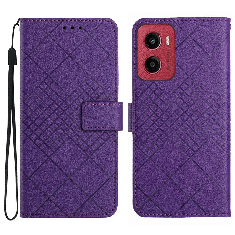 For Motorola Moto G05 4G Wallet Phone Case Imprint PU Leather Flip Folio Cover - Dark Purple