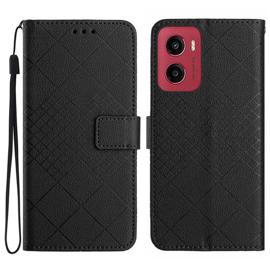 For Motorola Moto G05 4G Wallet Phone Case Imprint PU Leather Flip Folio Cover - Black