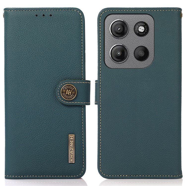 KHAZNEH For Motorola Moto G15 4G  /  G05 4G Case Genuine Cow Leather Wallet Phone Cover - Green