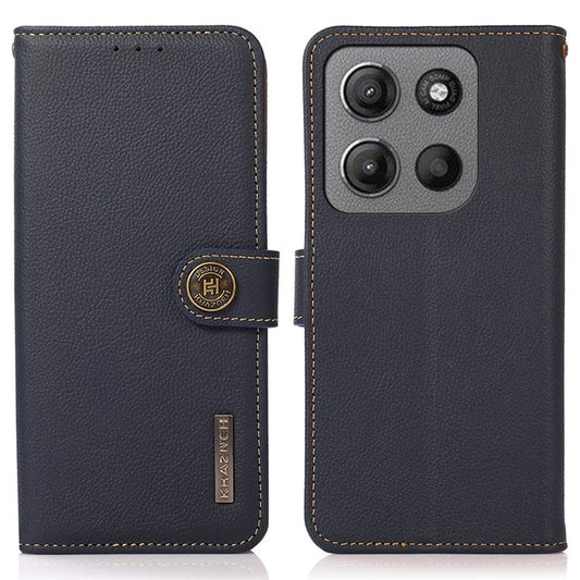 KHAZNEH For Motorola Moto G15 4G  /  G05 4G Case Genuine Cow Leather Wallet Phone Cover - Blue