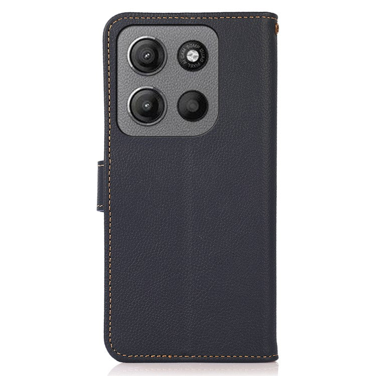 KHAZNEH For Motorola Moto G15 4G  /  G05 4G Case Genuine Cow Leather Wallet Phone Cover - Blue