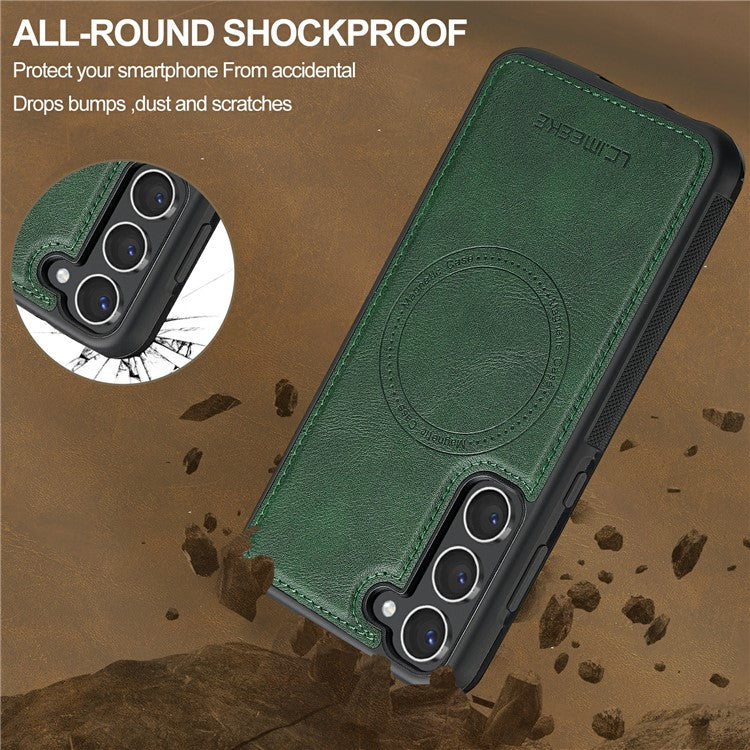 LC.IMEEKE For Samsung Galaxy S23 Magnetic Case Compatible with MagSafe Leather TPU Back Cover - Green