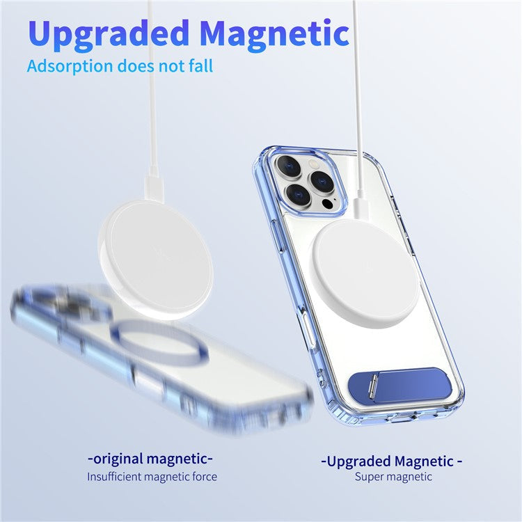 For iPhone 16 Pro Case Compatible with MagSafe Folding Kickstand Anti Drop PC + TPU Back Cover - Silver