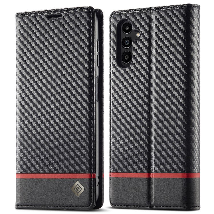 LC.IMEEKE For Samsung Galaxy A26 5G Case Carbon Fiber Texture Phone Cover Stand Card Holder - Horizontal Stripe