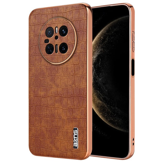 AZNS For Huawei Mate 70 Case Electroplating Crocodile Texture PU+TPU Phone Cover - Brown