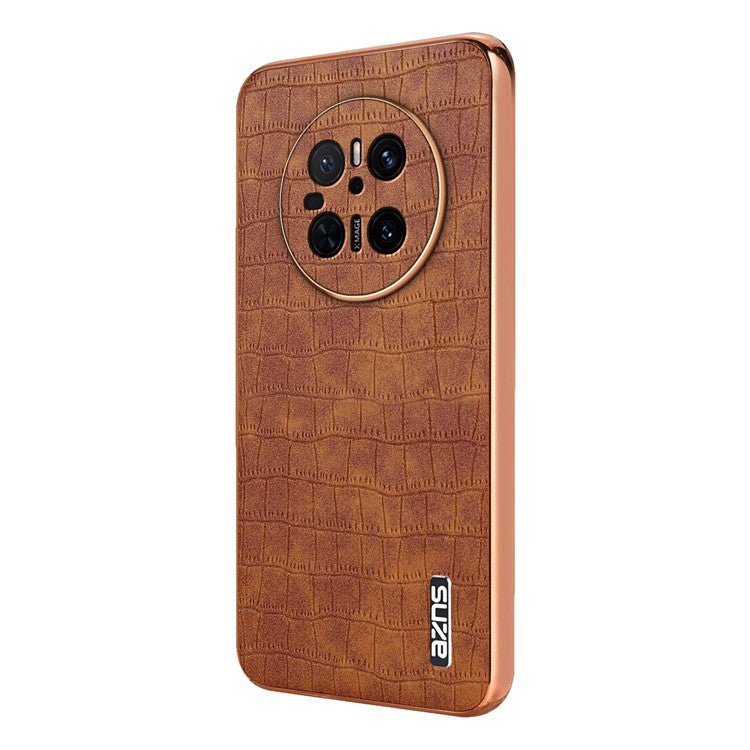 AZNS For Huawei Mate 70 Case Electroplating Crocodile Texture PU+TPU Phone Cover - Brown