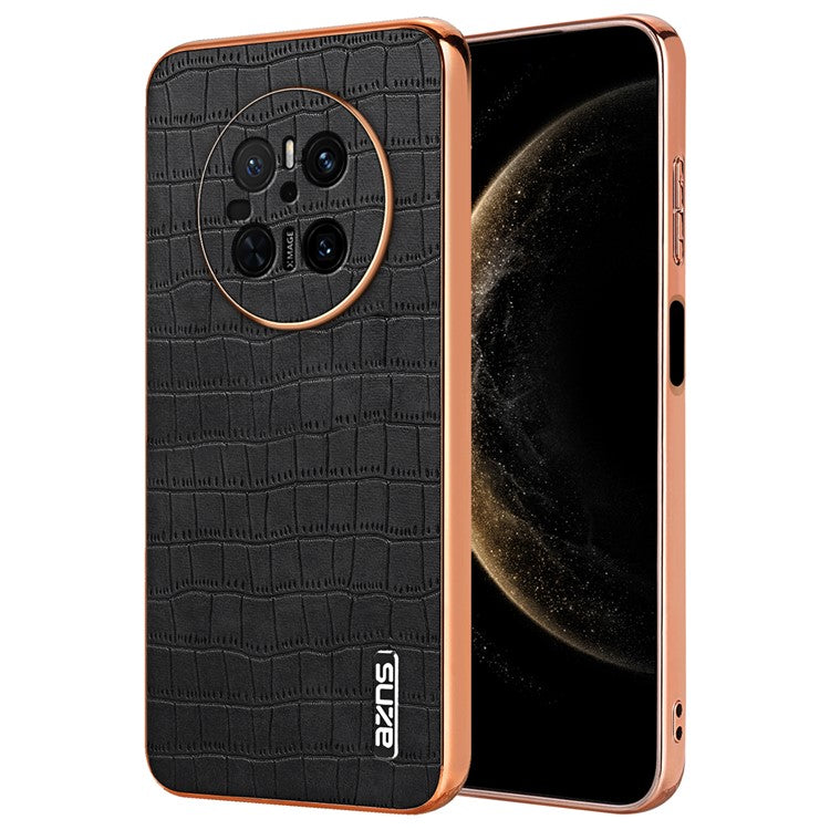 AZNS For Huawei Mate 70 Case Electroplating Crocodile Texture PU+TPU Phone Cover - Black