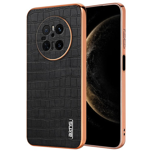 AZNS For Huawei Mate 70 Case Electroplating Crocodile Texture PU+TPU Phone Cover - Black