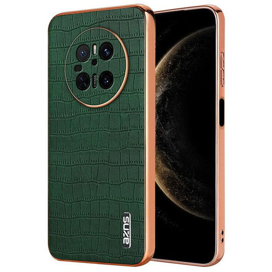 AZNS For Huawei Mate 70 Case Electroplating Crocodile Texture PU+TPU Phone Cover - Green