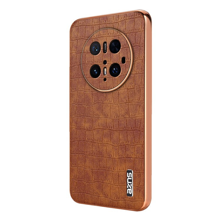 AZNS For Huawei Mate 70 Pro / 70 Pro+ Case Electroplating Crocodile Texture PU + TPU Phone Cover - Brown