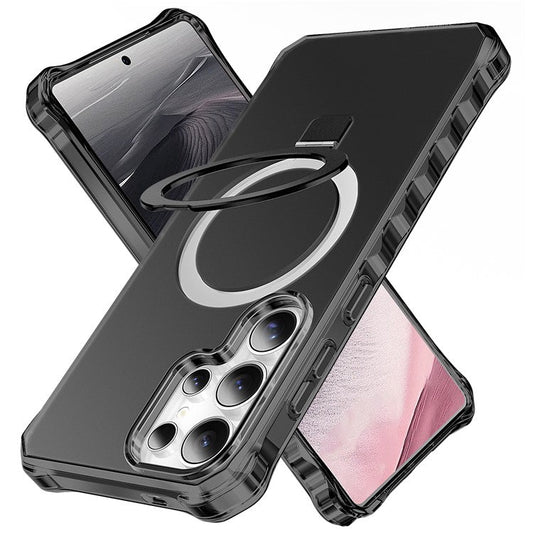 For Samsung Galaxy S25 Ultra Case Small Wavy Edge Compatible with MagSafe Frosted Anti-Drop PC + TPU Phone Cover - Black