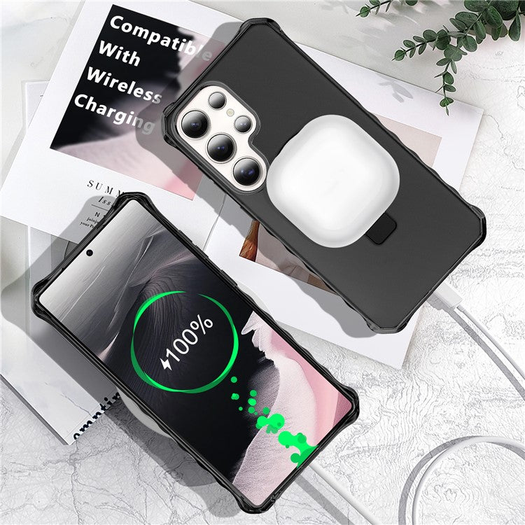 For Samsung Galaxy S25 Ultra Case Small Wavy Edge Compatible with MagSafe Frosted Anti-Drop PC + TPU Phone Cover - Black
