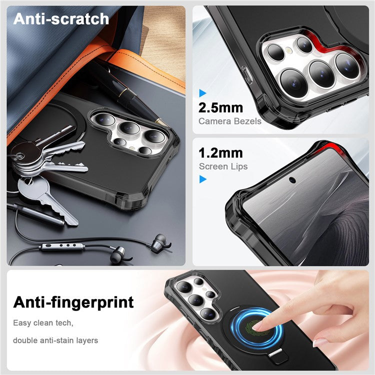 For Samsung Galaxy S25 Ultra Case Small Wavy Edge Compatible with MagSafe Frosted Anti-Drop PC + TPU Phone Cover - Black