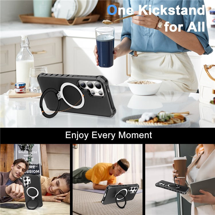 For Samsung Galaxy S25 Ultra Case Small Wavy Edge Compatible with MagSafe Frosted Anti-Drop PC + TPU Phone Cover - Black