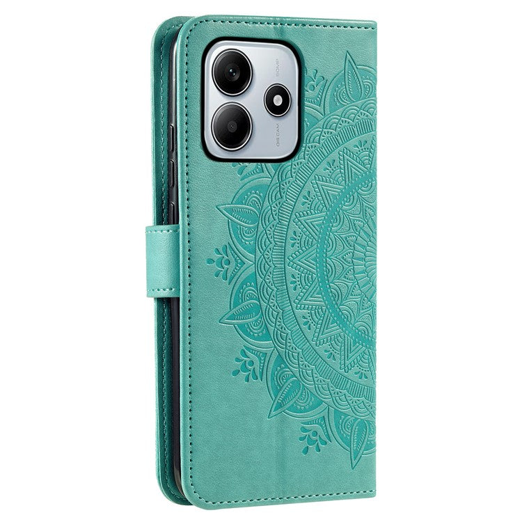 For Xiaomi Redmi Note 14 5G Case Imprinted Totem PU Leather Wallet Stand Phone Cover - Mint Green