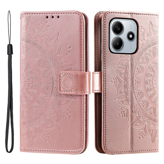 For Xiaomi Redmi Note 14 5G Case Imprinted Totem PU Leather Wallet Stand Phone Cover - Rose Gold