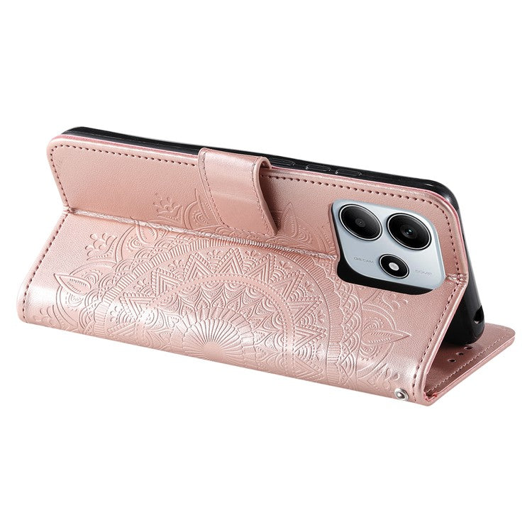 For Xiaomi Redmi Note 14 5G Case Imprinted Totem PU Leather Wallet Stand Phone Cover - Rose Gold