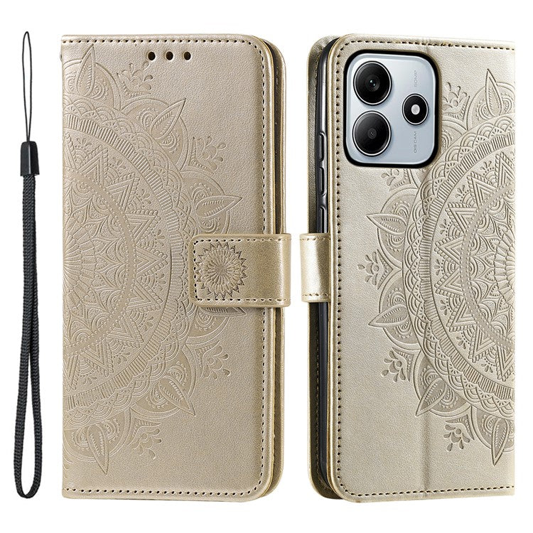For Xiaomi Redmi Note 14 5G Case Imprinted Totem PU Leather Wallet Stand Phone Cover - Gold