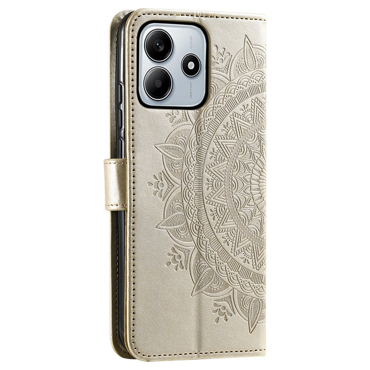 For Xiaomi Redmi Note 14 5G Case Imprinted Totem PU Leather Wallet Stand Phone Cover - Gold