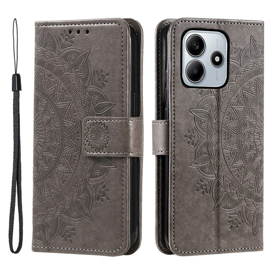 For Xiaomi Redmi Note 14 5G Case Imprinted Totem PU Leather Wallet Stand Phone Cover - Grey