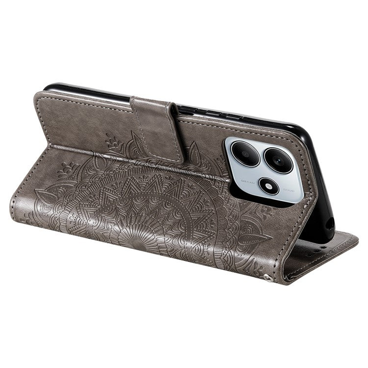 For Xiaomi Redmi Note 14 5G Case Imprinted Totem PU Leather Wallet Stand Phone Cover - Grey