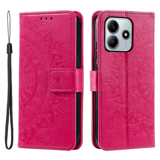 For Xiaomi Redmi Note 14 5G Case Imprinted Totem PU Leather Wallet Stand Phone Cover - Rose