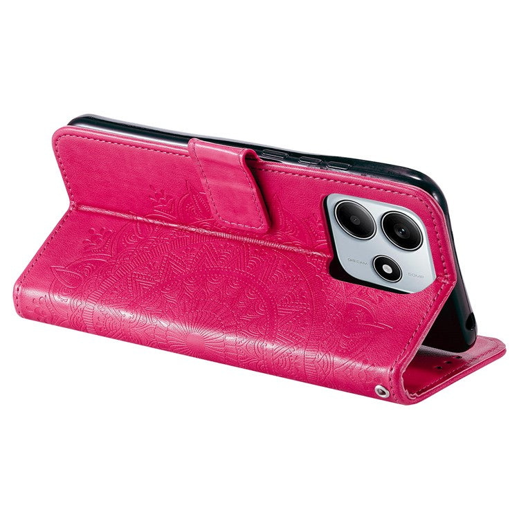 For Xiaomi Redmi Note 14 5G Case Imprinted Totem PU Leather Wallet Stand Phone Cover - Rose