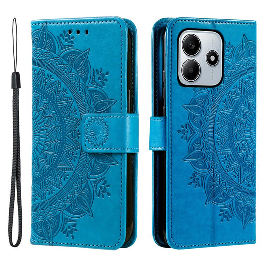 For Xiaomi Redmi Note 14 5G Case Imprinted Totem PU Leather Wallet Stand Phone Cover - Blue