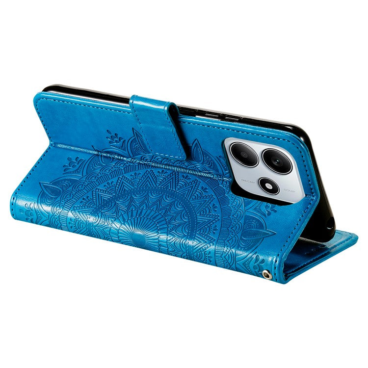 For Xiaomi Redmi Note 14 5G Case Imprinted Totem PU Leather Wallet Stand Phone Cover - Blue