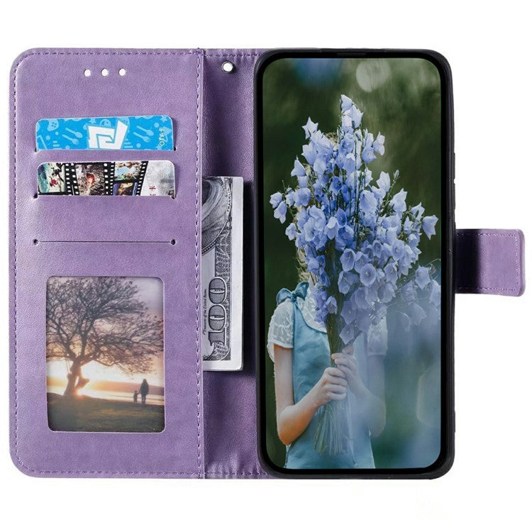 For Xiaomi Redmi Note 14 5G Case Imprinted Totem PU Leather Wallet Stand Phone Cover - Purple