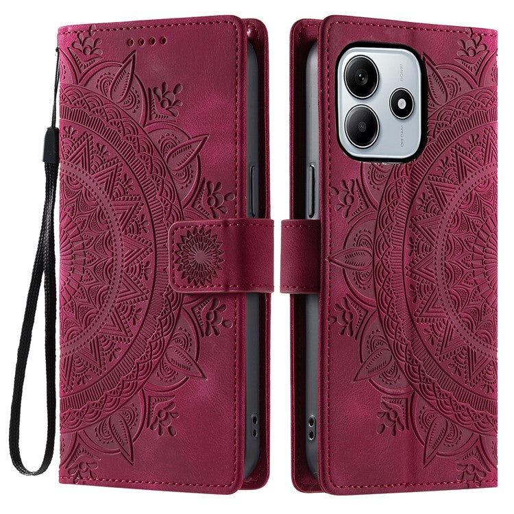 Style 018 For Xiaomi Redmi Note 14 5G Case Imprinted Totem Skin Feel Wallet Leather Phone Cover - Rose