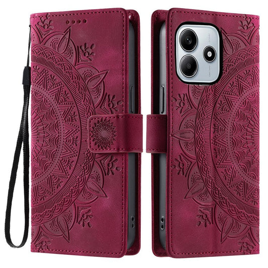 Style 018 For Xiaomi Redmi Note 14 5G Case Imprinted Totem Skin Feel Wallet Leather Phone Cover - Rose