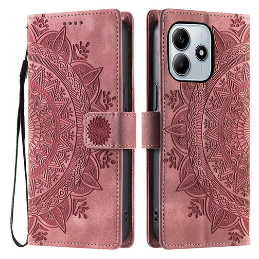 Style 018 For Xiaomi Redmi Note 14 5G Case Imprinted Totem Skin Feel Wallet Leather Phone Cover - Rose Gold