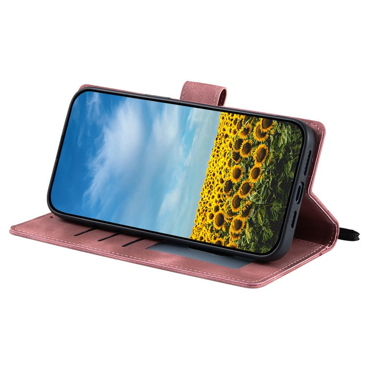 Style 018 For Xiaomi Redmi Note 14 5G Case Imprinted Totem Skin Feel Wallet Leather Phone Cover - Rose Gold