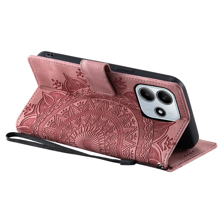 Style 018 For Xiaomi Redmi Note 14 5G Case Imprinted Totem Skin Feel Wallet Leather Phone Cover - Rose Gold